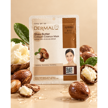 Dermal Shea Butter Collagen Essence Mask – textilná pleťová maska s bambuckým maslom 23 g